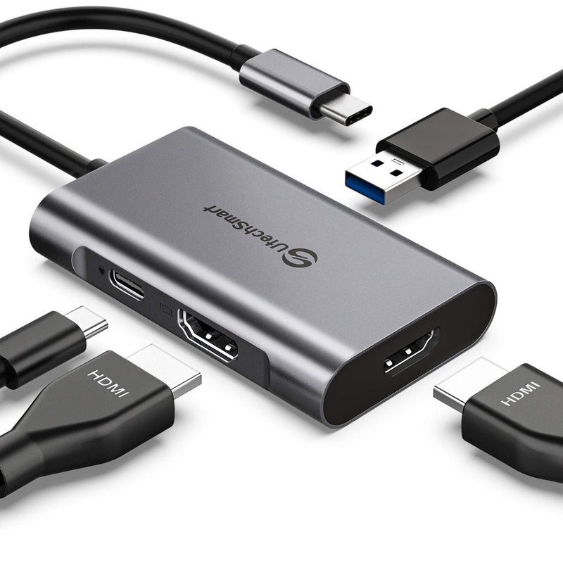 [Australia - AusPower] - USB C to HDMI Adapter, UtechSmart USB C Hub to Dual HDMI, 4 in 1 Thunderbolt 3 to HDMI with 2 HDMI Ports 4K,USB 3.0 Port,Power Delivery Type C Port Compatible for MacBook,Nintendo Switch,USB C Device 