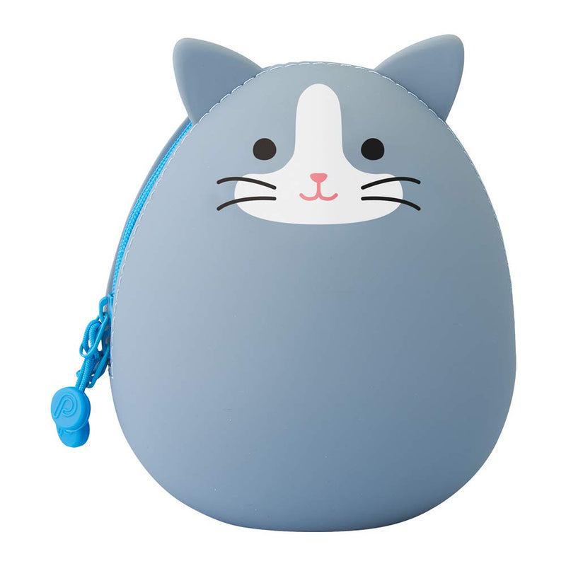 [Australia - AusPower] - LIHITLAB PuniLabo Zipper Pouch, Egg-Shaped, 3.8" x 4.7", Gray Cat (A7783-4), Large: 1.3 x 4.7 x 3.8 inches 
