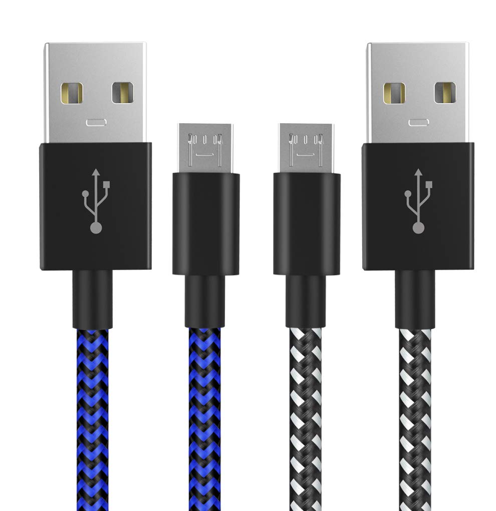 [Australia - AusPower] - PS4 Controller Charger Charging Cable 10ft 2 Pack Nylon Braided Extra Long Micro USB 2.0 High Speed Data Sync Cord Compatible for Playstaion 4, PS4 Slim/Pro, Xbox One S/X Controller, Android Phones Black-Blue 