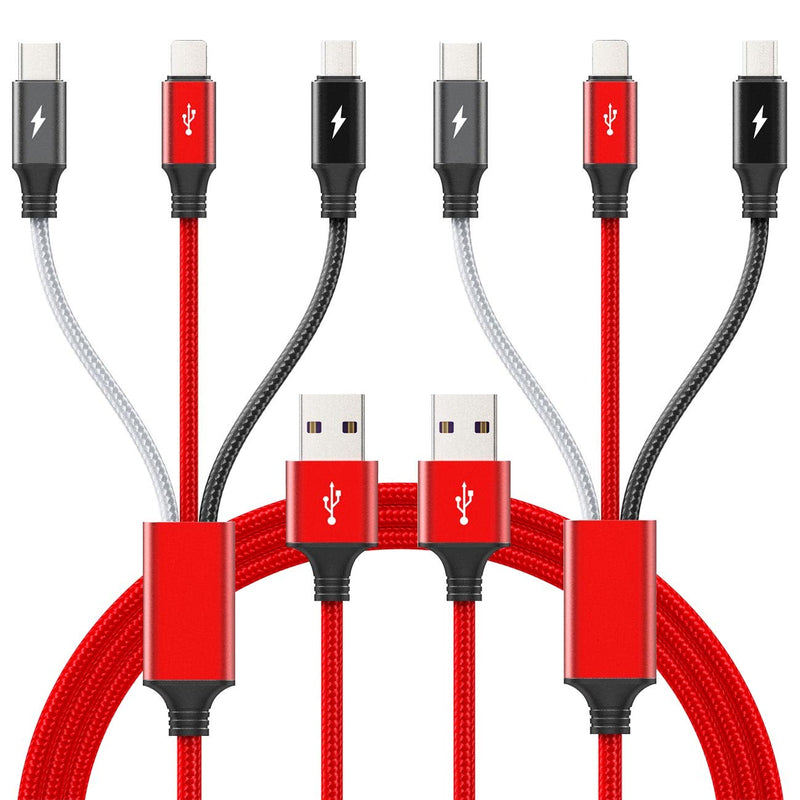 [Australia - AusPower] - Minlu 2Pack 10Ft/3m Multi Charging Cable 3.5A, 3-in-1 USB Charge Cord with Phone/Type C/Micro USB Connector for Cell Phones/Samsung Galaxy/Huawei/Pixel/LG/Tablets (Red) Red 