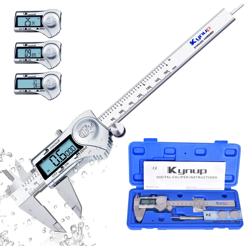 [Australia - AusPower] - Kynup Digital Caliper, Caliper Measuring Tool with Stainless Steel, IP54 Waterproof Protection Design, Easy Switch from Inch Metric Fraction, Large LCD Screen (6 Inch /150mm) 150mm Silver 