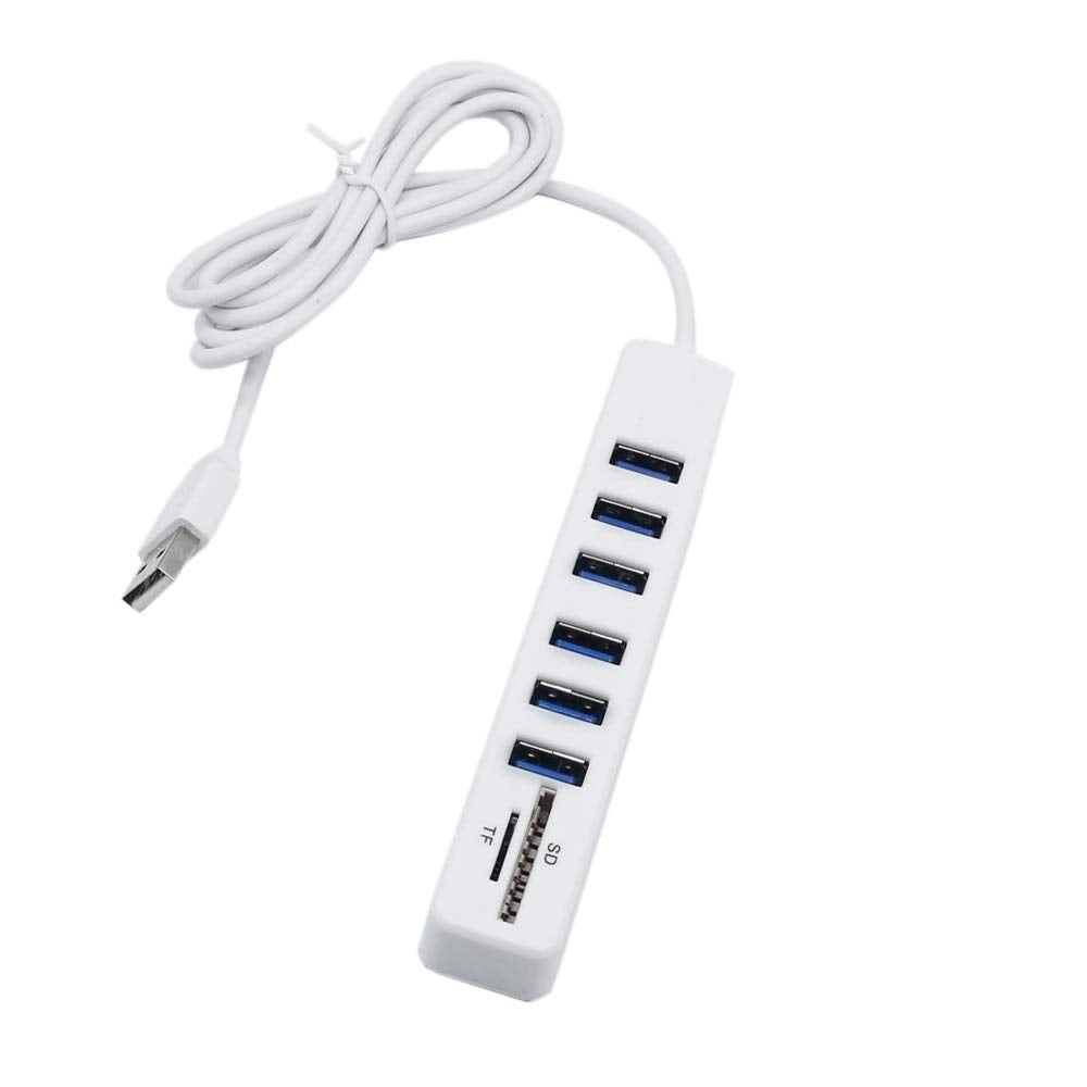 [Australia - AusPower] - Cotchear Multi USB Hub USB 2.0 Splitter High Speed 6 Ports Hab TF SD Card Reader All in One for PC Computer Accessories (White) White 