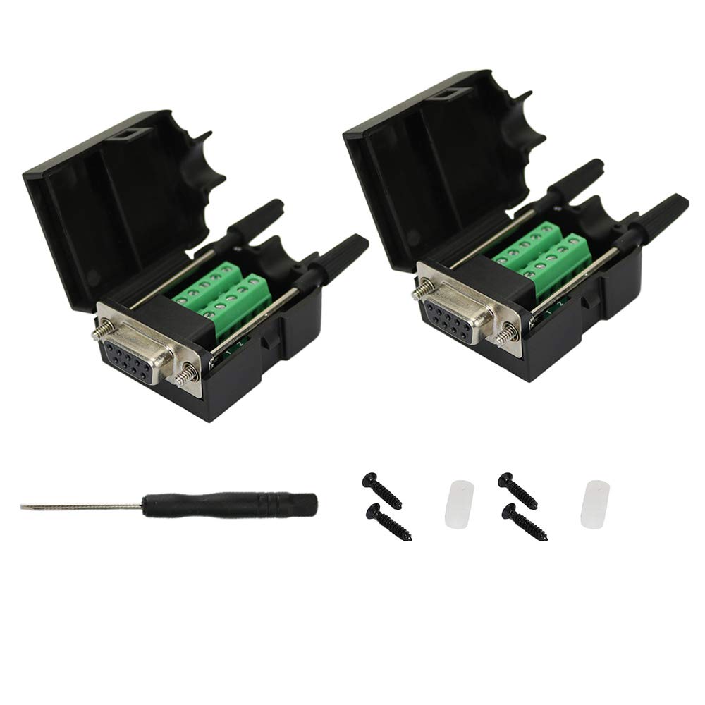 [Australia - AusPower] - Avanexpress DB9 Connector to Wiring Terminal RS232 Serial Port Breakout Board Solder-Free, Female with Case (2 Pack) 