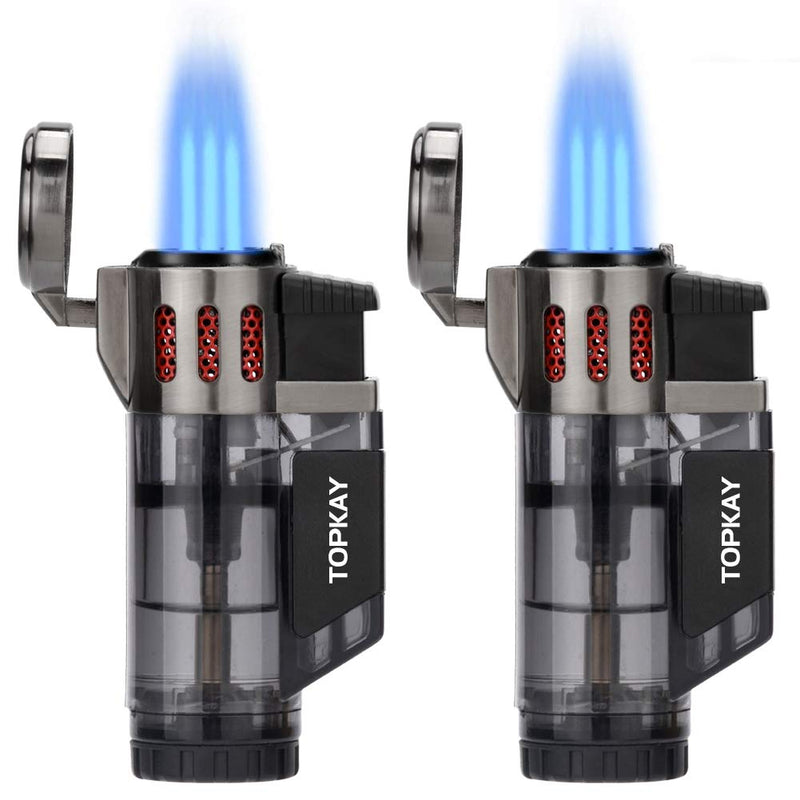 [Australia - AusPower] - Torch Lighter, Cigar Lighter, Triple Jet Flame Torch Lighters, Windproof Butane Refillable Gas Torch Lighters with a Gift Box, 2 Pack (Without Gas) Black 