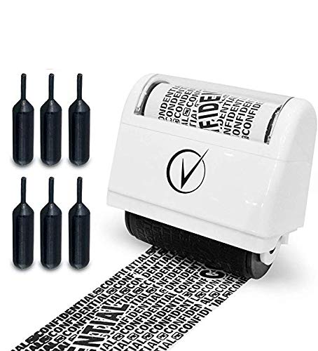 [Australia - AusPower] - Identity Theft Protection Roller Stamps Wide Kit, Including 6-Pack Refills - Confidential Roller Stamp, Anti Theft, Privacy & Security Stamp, Designed for ID Blackout Security - Classy White Stamp + 6 Refills 
