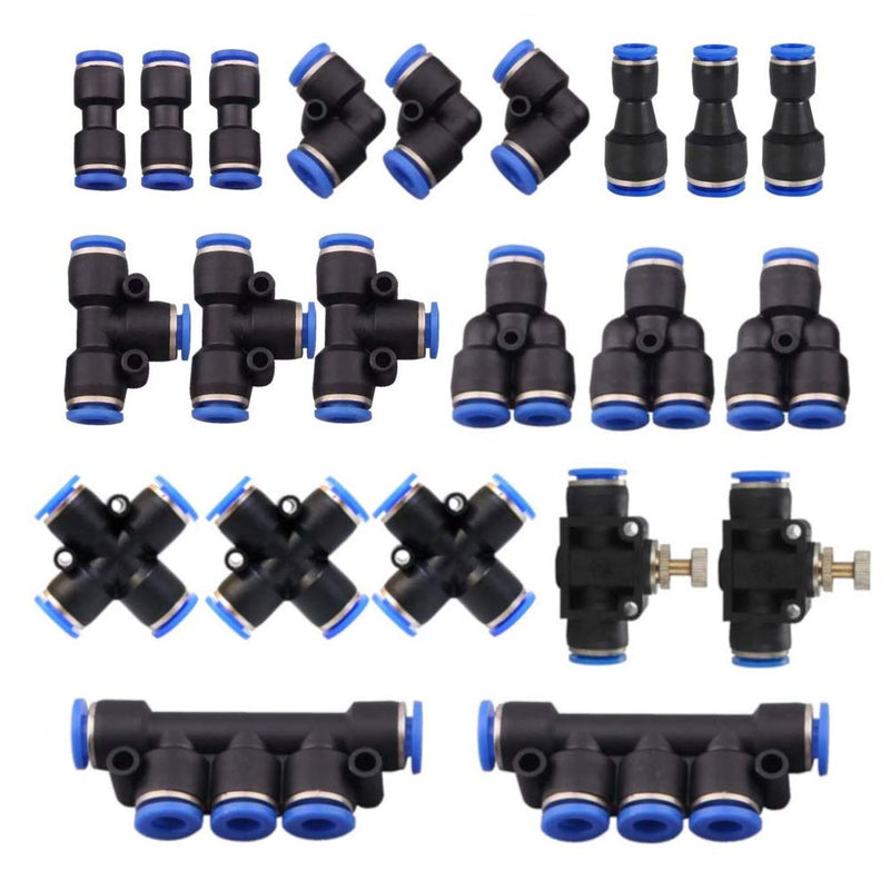 [Australia - AusPower] - 22 Pcs Push to Connect Fittings Kit, 1/4" 6mm Od Quick Release Connectors, 3 Elbows, 3 Union Tee, 3 Y Splitters 3 Straight Unions, 3 Reducer Unions, 3 Cross Unions, 2 Hand Valves, 2 Manifold 