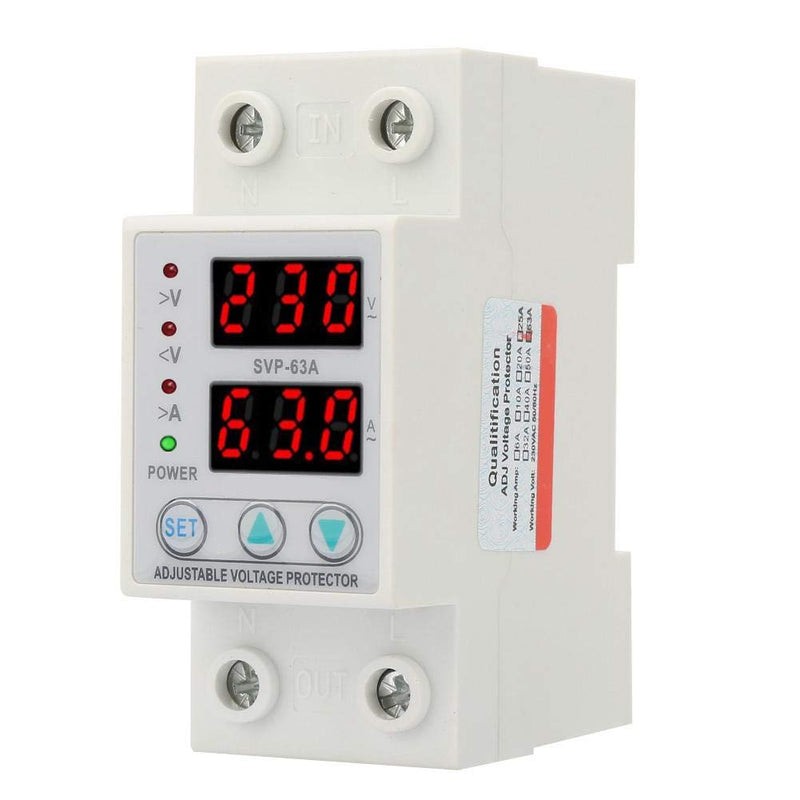 [Australia - AusPower] - Double LED Display Single Phase Adjustable Voltage Current Protector Voltage Protective Device AC230V 63A 81 x 36 x 60mm 