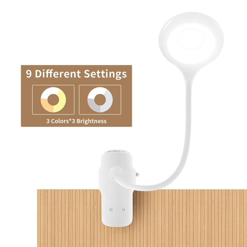[Australia - AusPower] - LED Reading Light, LACOKI 28 LEDs USB Rechargeable Reading Lamp, 3 Color x 3 Brightness Clip On Light with Safety Switch, Eye Protection Book Light for Reading in Bed, Touch Control Clip Desk Lamp 