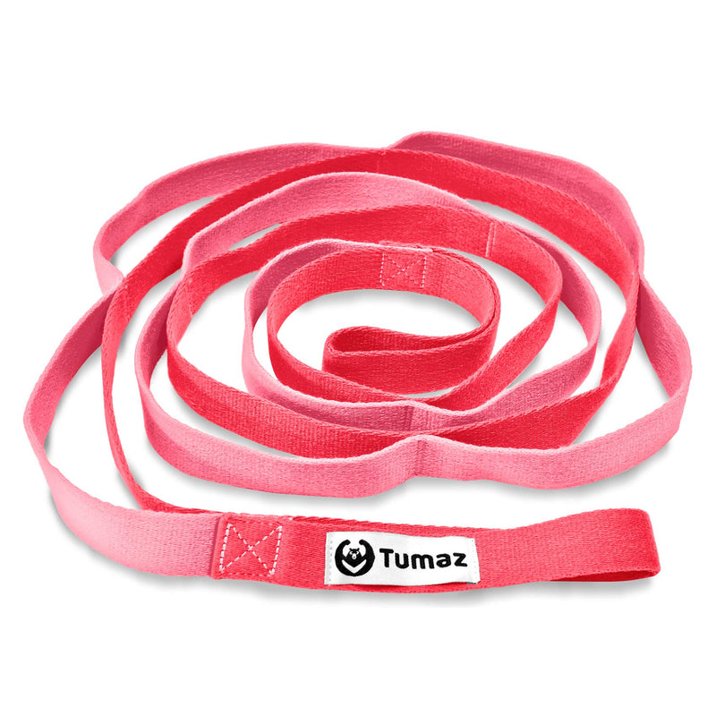 [Australia - AusPower] - Tumaz Stretching Strap - 10 Loops & Non-Elastic Yoga Strap - The Perfect Home Workout Stretch Strap for Physical Therapy, Yoga, Pilates, Flexibility - [Extra Thick, Durable, Soft] Multi-Loop 01. Pink Match 