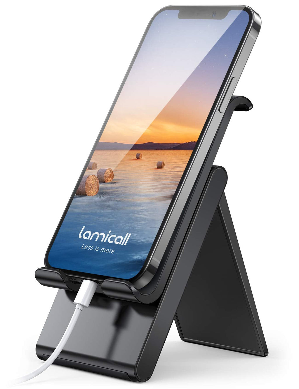 [Australia - AusPower] - Lamicall Adjustable Cell Phone Stand - Foldable Portable Holder Cradle for Desk, Desktop Charging Dock Compatible with Phone 12 Mini 11 Pro XS Max XR X 8 7 6S Plus Galaxy S10 S9 S8 Smartphones Black 