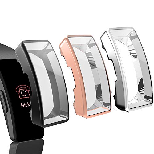 [Australia - AusPower] - 3 Pack Screen Protector Case Compatible with Fitbit Inspire HR/Inspire/Inspire 2, 6 Colour Full Coverage Soft TPU Case Protective Screen Cover Bumper Shell Compatible Inspire HR Smartwatch Inspire2 sliver+black+rose gold 