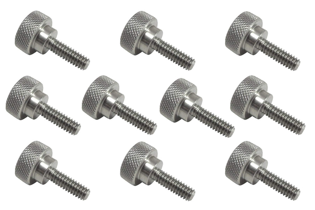 [Australia - AusPower] - 10 Pack 1/4-20 x 3/4 Inch Threads 303 Stainless Steel Diamond Knurled Thumb Screws Knobs with Straight Shoulders Right-Hand Threads SAE Flat Tip Uncoated 