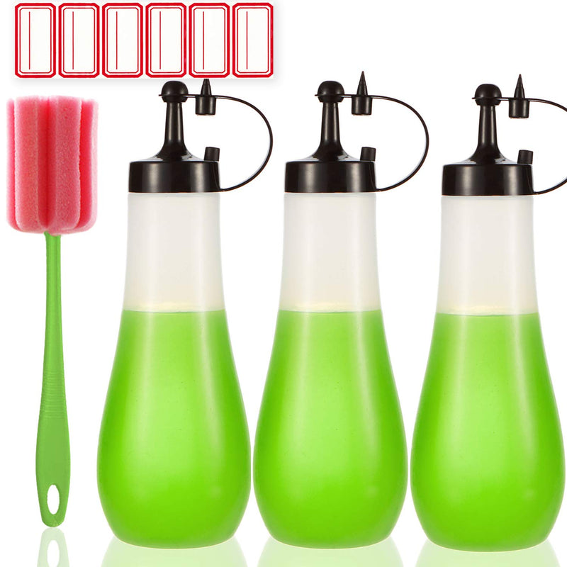 [Australia - AusPower] - Condiment Squeeze Bottle Sauce Squeeze Squirt Bottle for Kitchen Plastic Syrup Salad Dressing Container Food Dispenser for Oil Ketchup Griddle Hot Sauce Catsup Pancake Art 16 OZ, Pack of 3 Brown, 3 