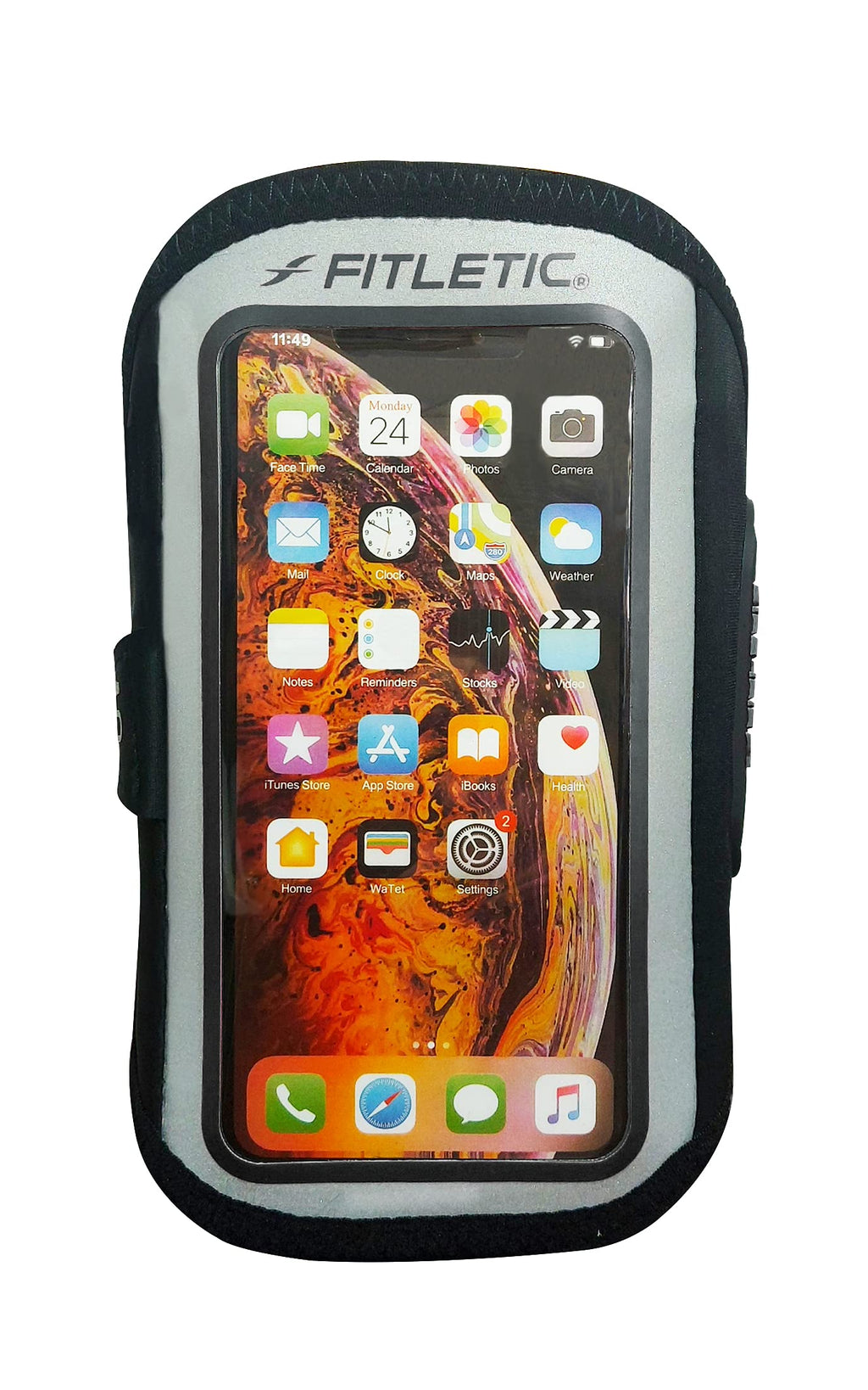 [Australia - AusPower] - Fitletic Forte Plus Phone Armband for Running Hiking Exercise Wallet with Zipper Water Resistant iPhone and Galaxy Compatible Black S/M 