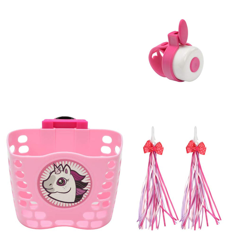 [Australia - AusPower] - Little World Kids Scooter Basket, Front Handlebar Scooter Accessories with 1 Pair Streamers and Bike Bell for Girls and Boys, Basket for Scooter Kids, Pink 