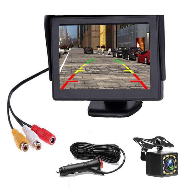 [Australia - AusPower] - Backup Camera 4.3 Inch HD 720P Car Backup Camera for Cars,Trucks,Pickups,Suvs Easy Installation Waterproof Night Vision 12 LED Rear Backup Camera One Power System Reverse/Continuous Use Grid Lines 