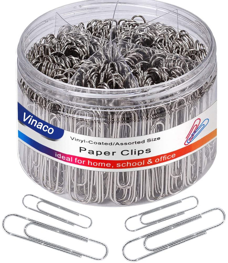 [Australia - AusPower] - Vinaco Paper Clips Non Skid, Medium and Jumbo Paper Clips (1.3 inch & 2.0 inch), Durable & Rustproof, Coated Paper Clip Great for Office School and Personal Use Non-skid Sliver 