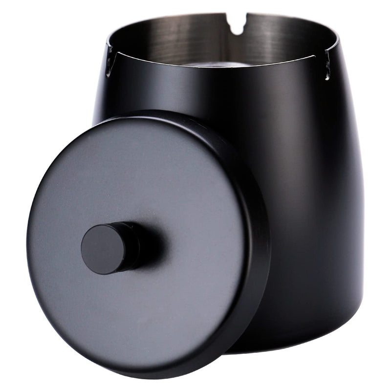 [Australia - AusPower] - Large Ashtray with Lid for Cigarette, Stainless Steel Smokeless Odorless Windproof Ashtrays for Home Office Tabletop Outside Patio Outdoor Balcony(3.55"x3.0"x3.35") Black Large 