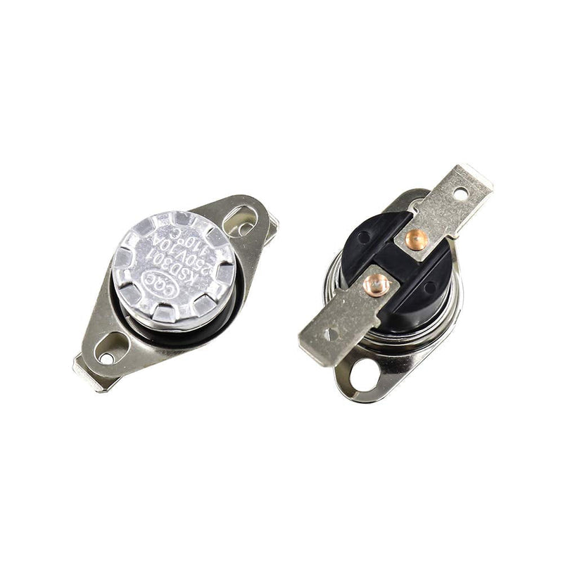 [Australia - AusPower] - BokWin 2PCS KSD301 Thermostat 110°C 250V Normally Closed N.C Snap Disc Limit Control Switch Microwave Thermostat Thermal Switch 