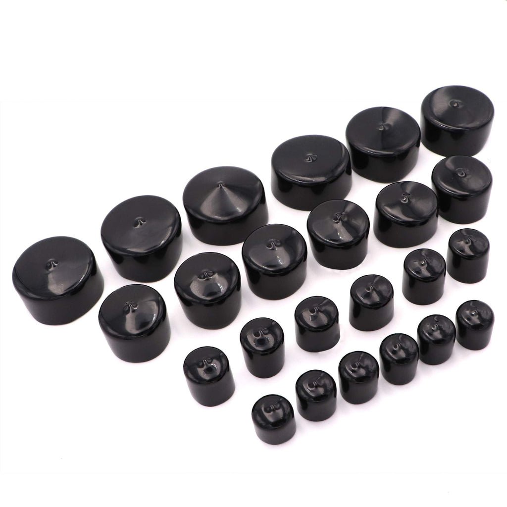 [Australia - AusPower] - 24pcs Black Pipe Post Bolt Screw Rubber Thread Protector Cover Vinyl Tube End Caps,Assorted 3/4-inch to 2-inch-4 Sizes 