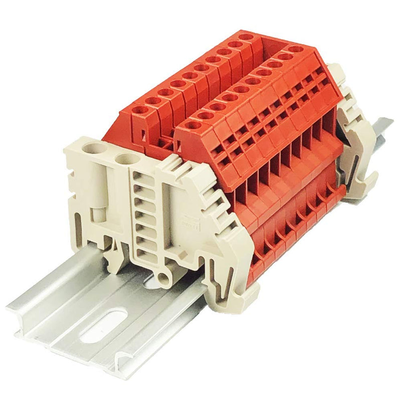 [Australia - AusPower] - Dinkle Assembly DK2.5N-RD 10 Gang Box Connector DIN Rail Terminal Blocks, 12-22 AWG, 20 Amp, 600 Volt Separate Circuits Red 