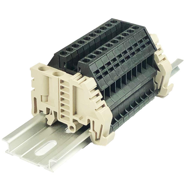 [Australia - AusPower] - Dinkle Assembly DK2.5N-BK 10 Gang Box Connector DIN Rail Terminal Blocks, 12-22 AWG, 20 Amp, 600 Volt Separate Circuits Black 