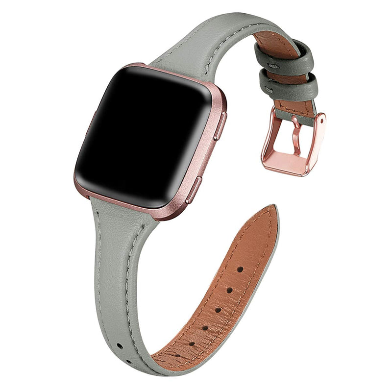 [Australia - AusPower] - WFEAGL for Versa Band, Top Grain Leather Band Slim & Thin Narrow Small Replacement Wristband Strap for Versa/Versa 2 /Versa Lite/Versa SE Fitness Smart Watch (Gray Band+Rose Gold Buckle) Gray/Rose Gold 