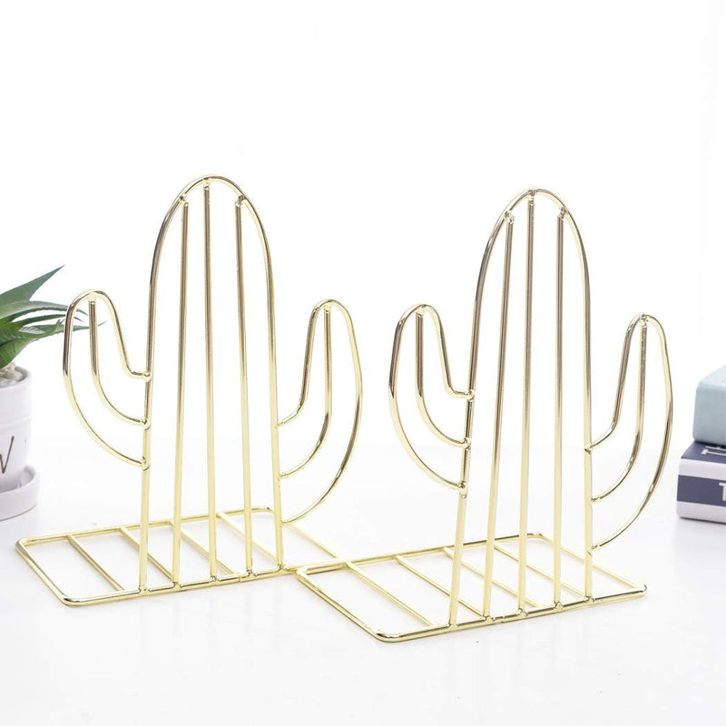 [Australia - AusPower] - SIPLIV Creative Minimalist Style Bookends Metal Adjustable Books Holder Stand Book Rack Desk Bookend - Cactus, Gold 