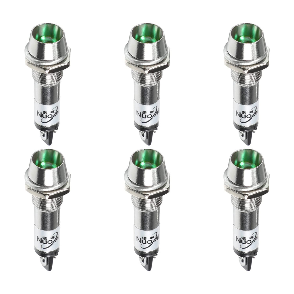 [Australia - AusPower] - Othmro Indicator Lights Metal Shell Green Color 220V Flush Panel Mount XD8-1 8mm Diameter 42mm Length 6Pcs 