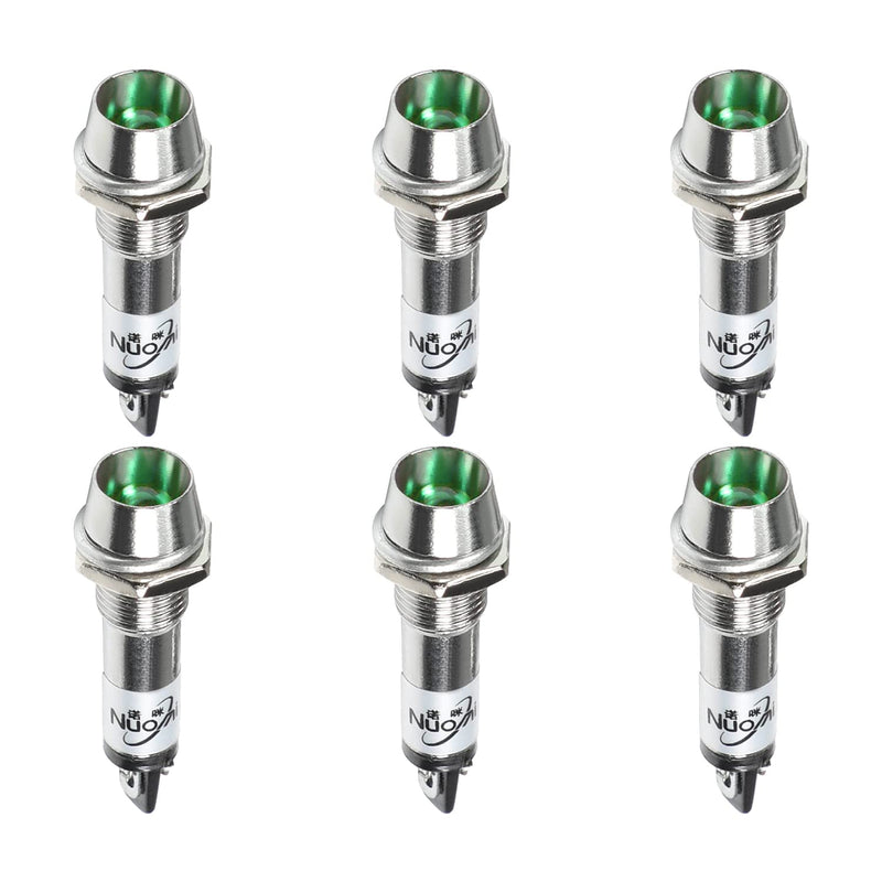 [Australia - AusPower] - Othmro Indicator Lights Metal Shell Green Color 220V Flush Panel Mount XD8-1 8mm Diameter 42mm Length 6Pcs 