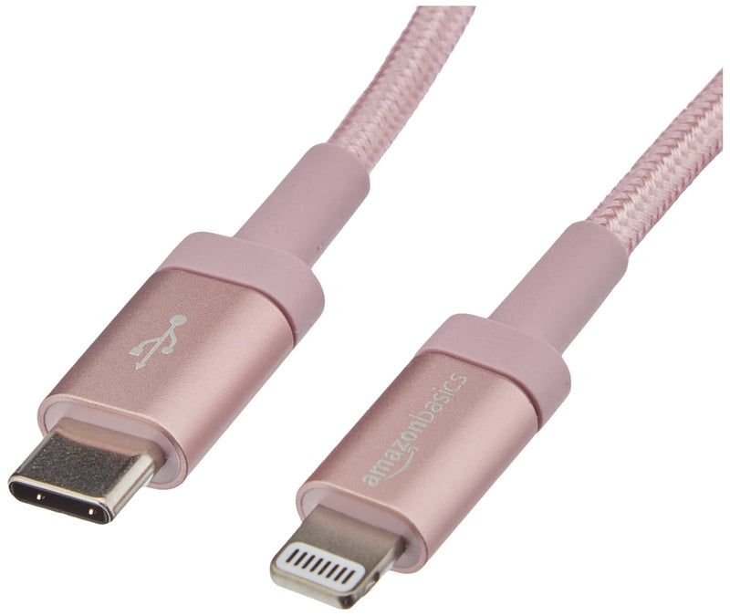 [Australia - AusPower] - Amazon Basics Nylon Braided USB-C to Lightning Cable, MFi Certified iPhone Charger - Rose Gold, 6-Foot 6 Feet 