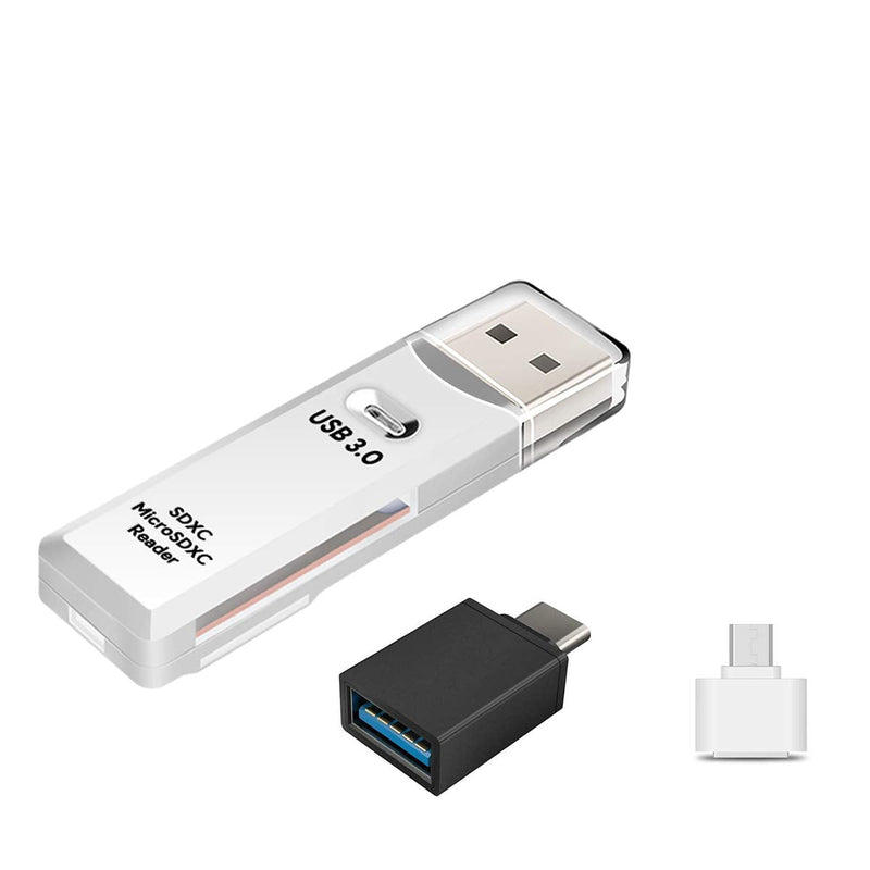 [Australia - AusPower] - High Speed USB 3.0 Multiple Slots Portable Card Reader with OTG Type-C & Micro-USB Adapter Bundle, SD Card Dongle for Android, Windows, Mac, MacBook, Picture Frame, Raspberry PI, Surface Tablet, PC White & Adapter Bundle 
