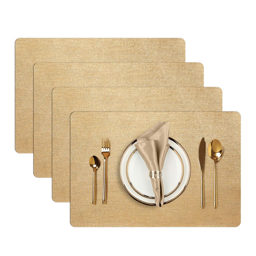 [Australia - AusPower] - AIRCOWRIE Placemats for Dining Table Set of 4, Heat-Resistant Placemat Washable Vinyl Table Mats for Kitchen Restaurant Decorations (Gold) Gold 4pcs placemats 