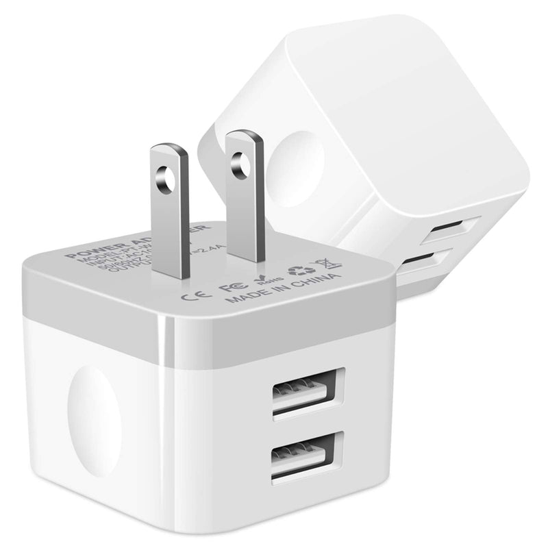 [Australia - AusPower] - USB Wall Charger, Hootek USB Plug 2Pack 2.4A Dual USB Wall Charger Adapter Charging Block Cube Box Compatible iPhone 13 12 11 Pro Max XS X 8 Plus,Samsung Galaxy S22 S21 S20 S10e S9 Note20 Ultra 5G,LG white 