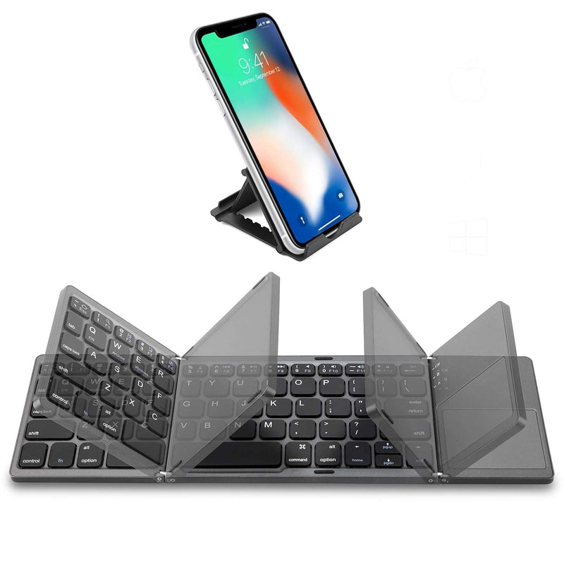 [Australia - AusPower] - Foldable Bluetooth Keyboard with Touchpad - Samsers Portable Wireless Keyboard with Stand Holder, Rechargeable Full Size Ultra Slim Pocket Folding Keyboard for Android Windows IOS Tablet & Laptop-Gray Grey (BTx1) 