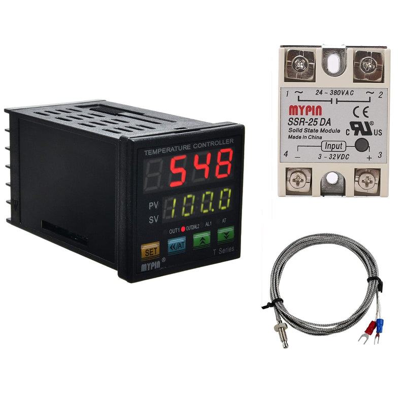 [Australia - AusPower] - PID Temperature Controller Meter Indicator, Jaybva Digital Programmable Universal Thermostat Fahrenheit and C Display SSR and Alarm Output 25A Solid State Relay Thermocouple Probe Included PID+25A SSR+K Sensor 