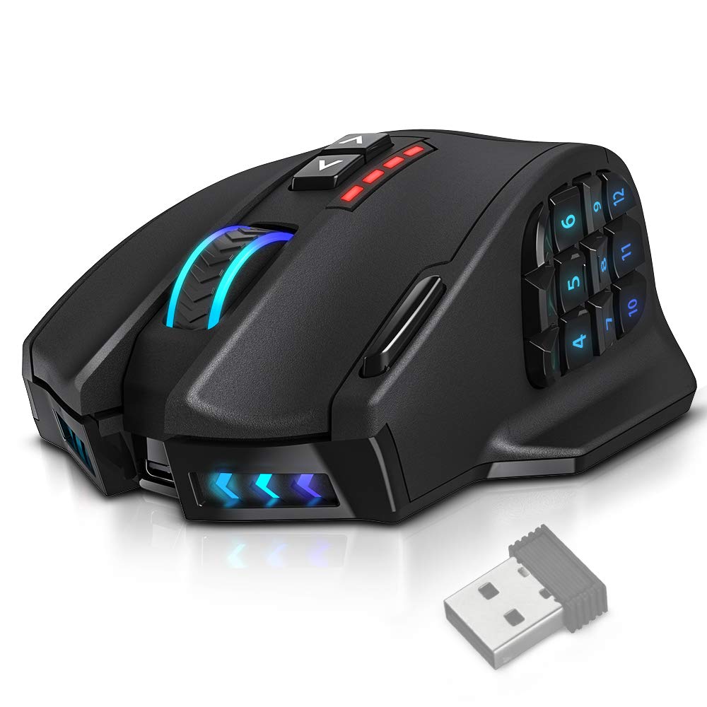 [Australia - AusPower] - UtechSmart Venus Pro RGB Wireless MMO Gaming Mouse, 16,000 DPI Optical Sensor, 2.4 GHz Transmission Technology, Ergonomic Design, 16M Chroma RGB Lighting, 16 programmable Buttons, Up to 70 Hours classic black 