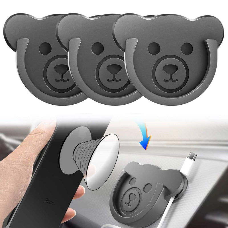 [Australia - AusPower] - Socket Car Mount for Phone Holder Cute Bear Style Silicone Grip Stand with Phone line Clasp for Collapsible Socket User Used on Dashboard, Home, Office, Kitchen, Desk, Wall (Black) 3 Pack Black 