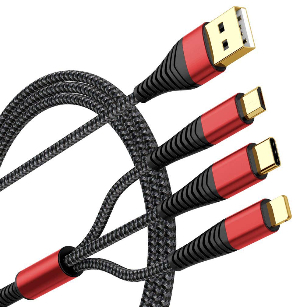 [Australia - AusPower] - [Upgraded] Multi Charger Cable, 2Pack 6ft Nylon Braided Universal 3 in 1 Multiple Ports Devices USB Charging Cord with Gold-Plated Type C/Micro USB Connectors for Phones Tablets (Charging Only) 