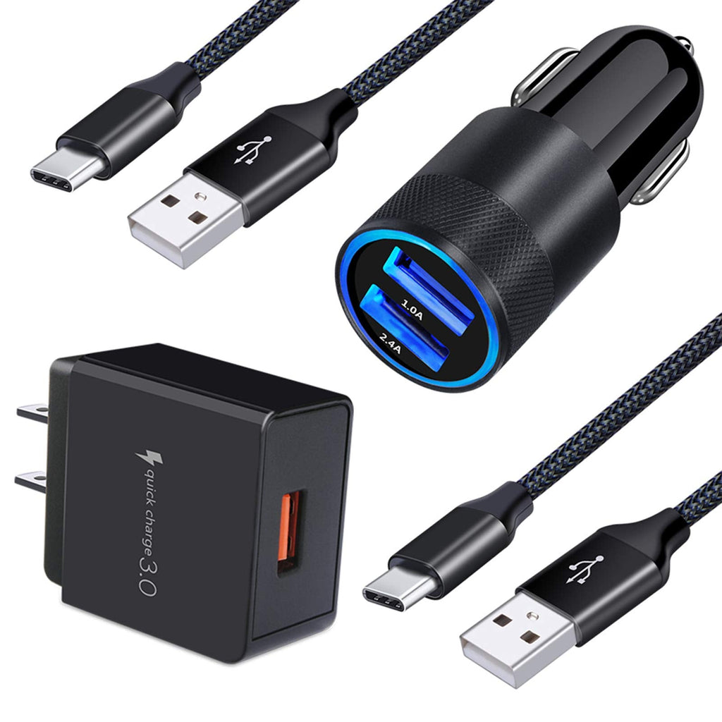 [Australia - AusPower] - Car Charger Adapter+Quick Charge 3.0 Wall Charger Block Plug+6ft USB Type C Fast Charging Cable for Samsung Galaxy S22 S21 Ultra/Plus 5G S20 FE/Ultra S10 Note 21/20/10 A32 A52 A72 A20 Z Fold3/Z Flip3 G(4 in 1 Black) 