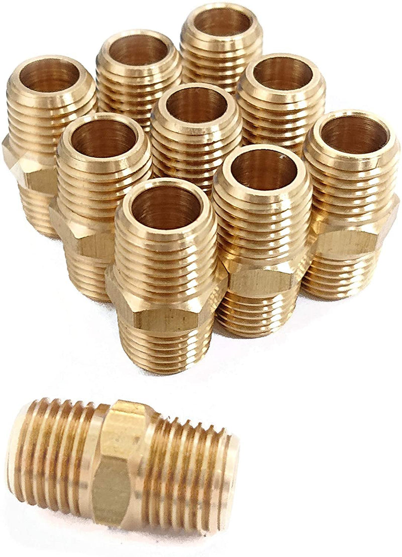 [Australia - AusPower] - T TANYA HARDWARE Pipe Fitting and Air Hose Fitings, Hex Nipple Coupling Set - 1/4-Inch NPT x 1/4-Inch NPT, Solid Brass, Male Pipe (10 Piece) 1/4" x 1/4" NPT Male 10 Piece 