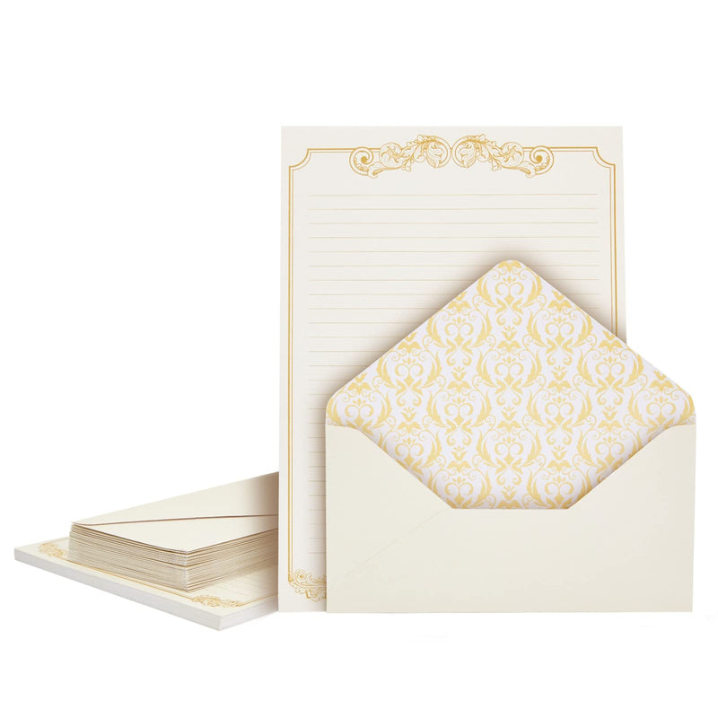 [Australia - AusPower] - 60 Sheets Vintage Stationery Paper and Envelopes Letter Set, Gold Border (7.25 x 10.2 In) 