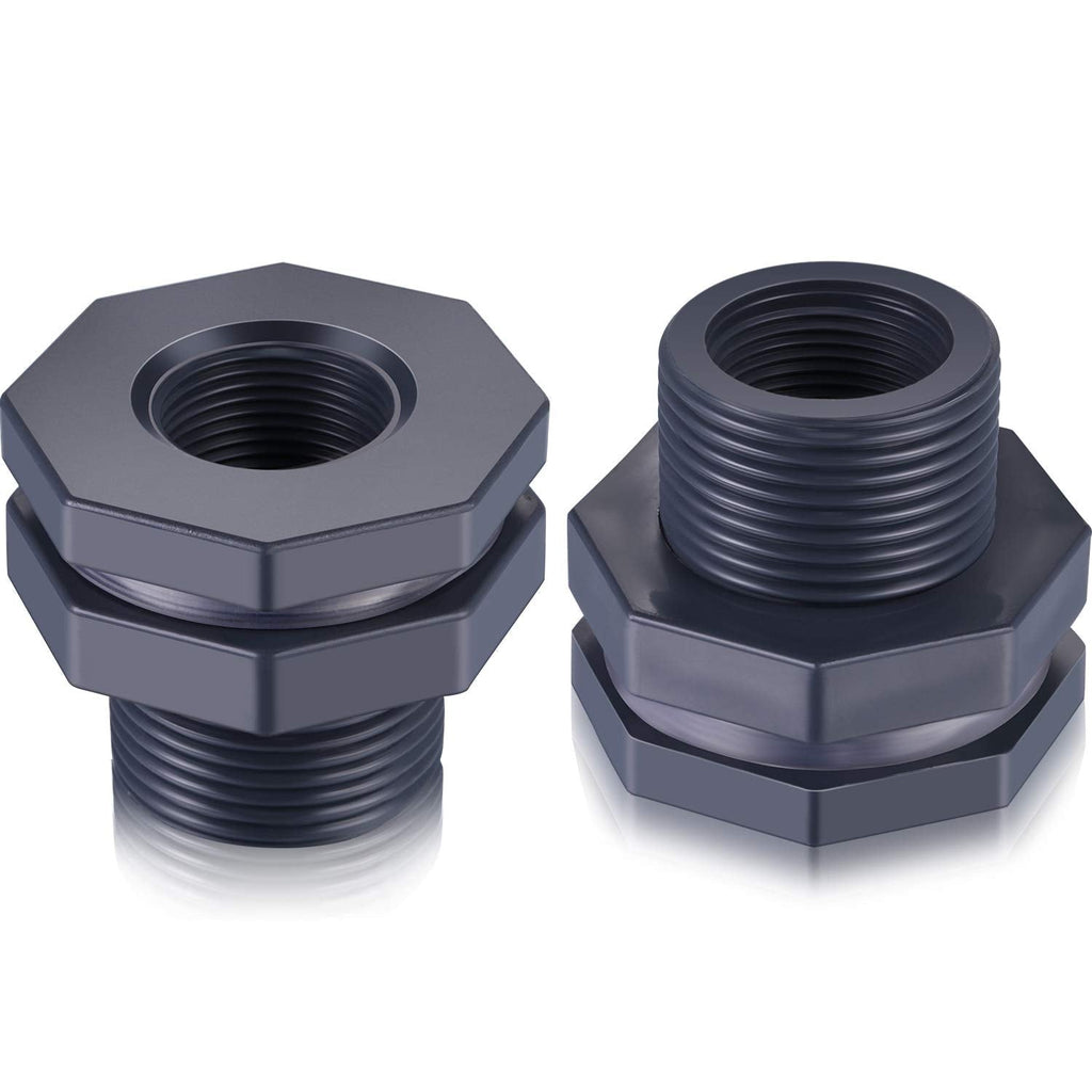 [Australia - AusPower] - 2 Pieces PVC Bulkhead Fitting for Rain Barrels, Aquariums, Water Tanks (3/4 Inch) 3/4 Inch 