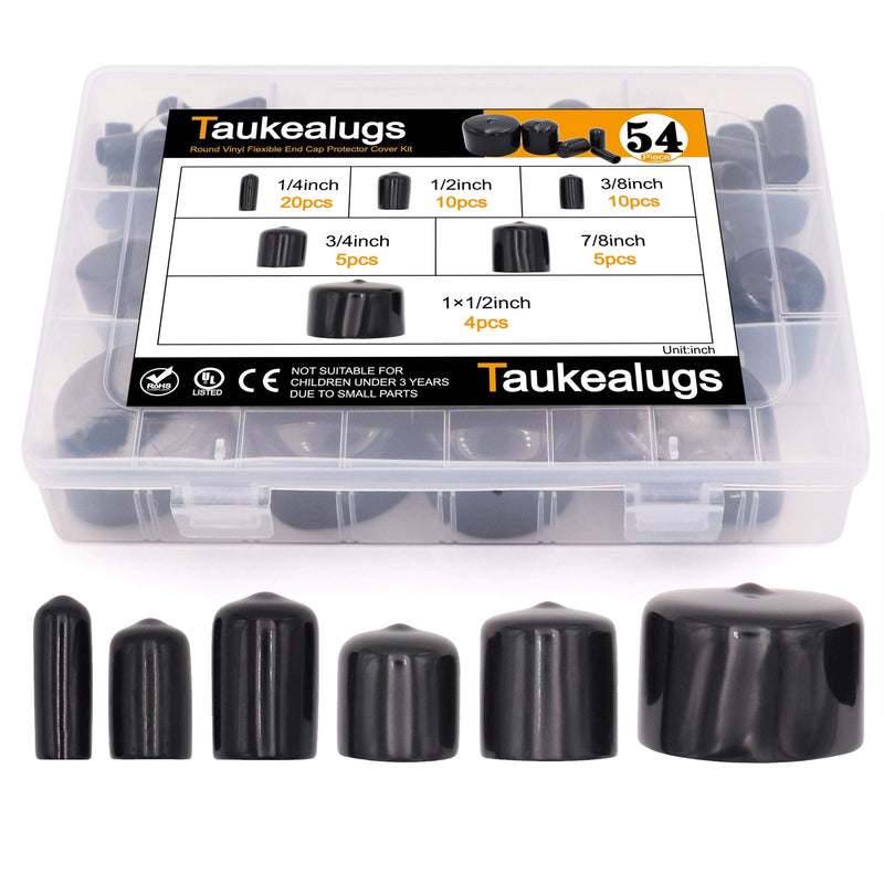 [Australia - AusPower] - 54pcs Black Pipe Post Bolt Screw Rubber Thread Protector Cover Vinyl Tube End Caps,Assorted 1/4-inch to 1 1/2-inch-6 Sizes 