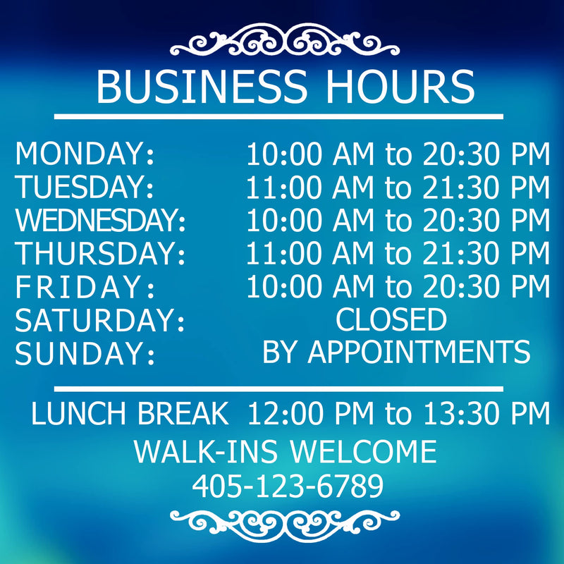 [Australia - AusPower] - LOKAUS Professional Business Hours Sign Sticker Kit, Large Size Do It Yourself Hours Sign for Business, No Background Hour Customisable White Glass Window Sticker for Operation Sign, Outside Store Hours Vinyl Window Stickers. 