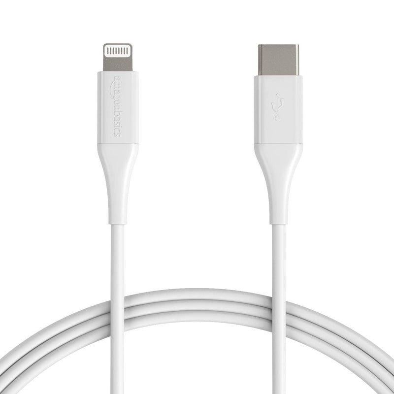 [Australia - AusPower] - Amazon Basics USB-C to Lightning Cable Cord, MFi Certified Charger for Apple iPhone 13/12/11, iPad, 10,000 Bend Lifespan - White, 3-Ft 3 Feet 