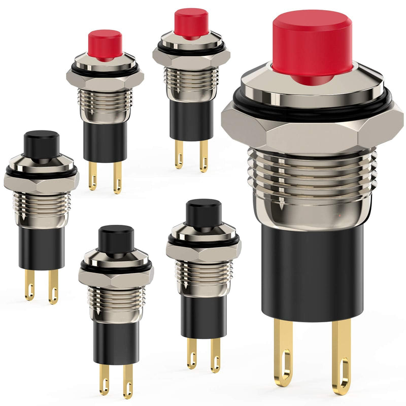 [Australia - AusPower] - DIYhz Push Button Switch, Self-locking Mini Switches Latching 10mm Round DC24V 0.5A Black & Red Cap 6PCS 