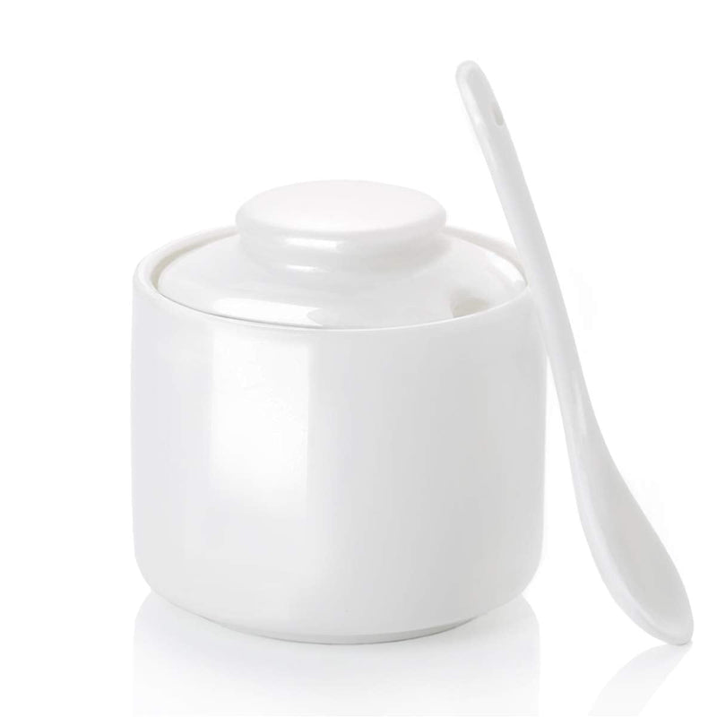 [Australia - AusPower] - ONTUBE Ceramic Sugar Bowl with Lid and Spoon,Porcelain Seasoning Box Salt Bowl,8oz White 