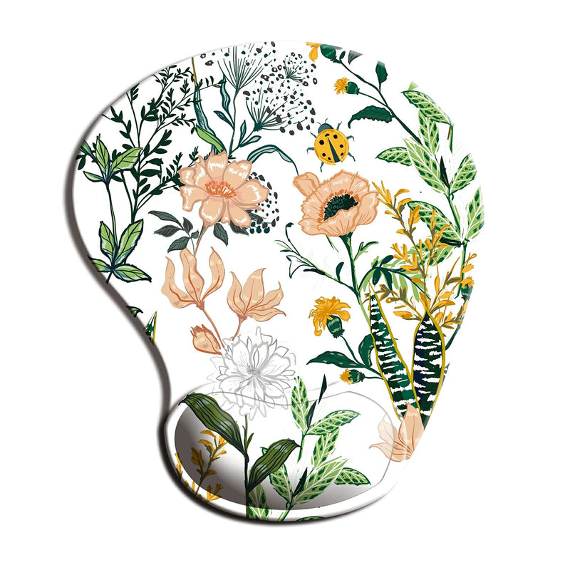 [Australia - AusPower] - Dooke Ergonomic Mouse Pad with Wrist Support, Cute Mouse Pads with Non-Slip PU Base for Home Office Working Studying Easy Typing & Pain Relief Beautiful Floral Creamy White 