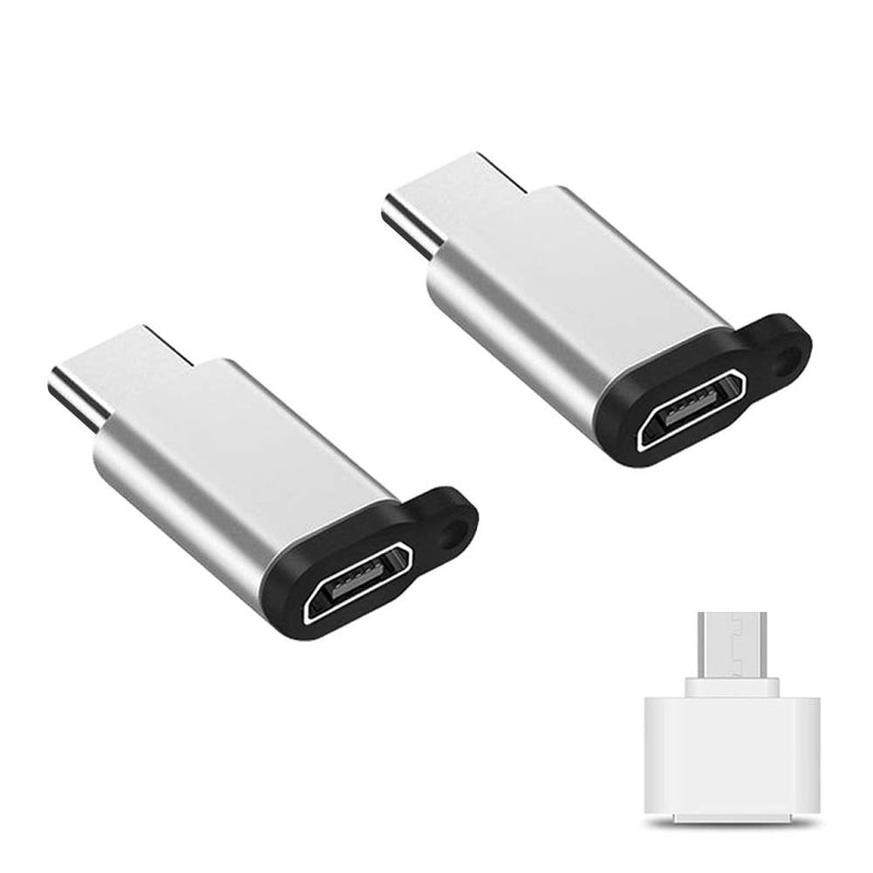 [Australia - AusPower] - USB-C Male to Micro USB Female 3.0 High Amp PD Fast Charge OTG Data Adapter (2 Pack) with Adapter, Compatible with Samsung Galaxy Note 8/Note 10/S8/S9/S10, Switch Silver x 1 Pack 